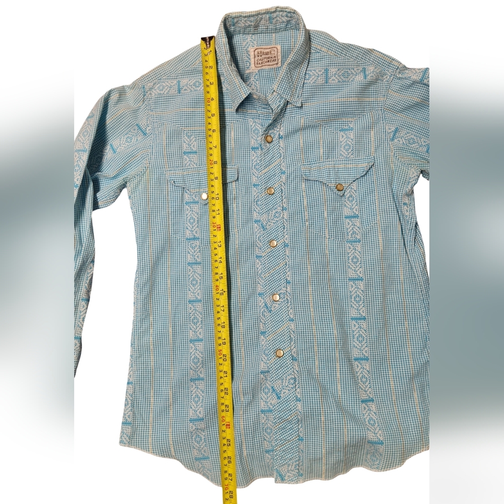 Vintage H Bar C 50s Men's Cotton Gingham Check Pearl Snap Long Sleeve 15.5 - 33 - Picture 7 of 10